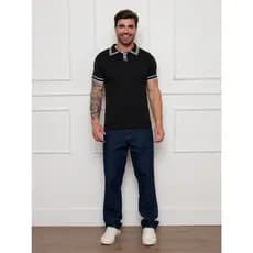 Camiseta polo Masculina de Verão Fina de Manga Curta em Tricô Casual Solta Respirável Estilo Americano Gola Redonda com