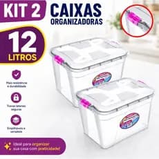 kit 2 Caixa Organizadoras Transparente 12L Multiuso Ferramentas Brinquedos armazenamento Alimentos