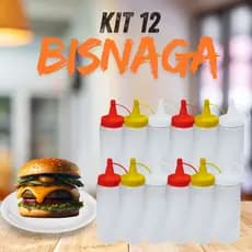 Kit 12 Bisnaga Para Molho 200Ml Embalagem Reutilizável Sortidas Maionese Ketchup Mostarda Lanchonete