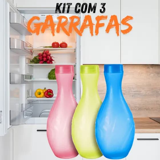 Kit 3 Garrafas Moringa De Plástico 1.5L Sortidas Coloridas Geladeira Água Suco Domestico Jarra Casa