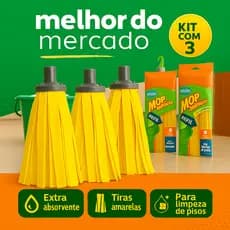Kit 3 Refil De Mop Multiuso Limpeza Tiras Amarela Esfregão Domestico Limpa Secar Absorvente Extra