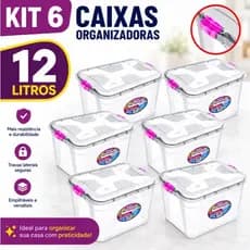 Kit 6 Organizadoras Transparente 12L Cesto Cristal Brinquedos Roupas Ferramentas Casa Doméstico