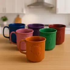 kit 5 Caneca Infantil Escolar Coloridas Sortidas Resistente Água Café Leite Copo 250ml 3D Desenho