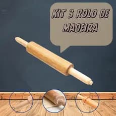 Kit 3 Rolo De Madeira Para Massa Domestico Multiuso Pão Macarrão Pizza Pau Modelador Padaria