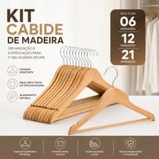 Kit 6 12 21 Cabides De Madeira Reforçados Adulto 45cm Alta Resistência Para Guarda-Roupa Premium