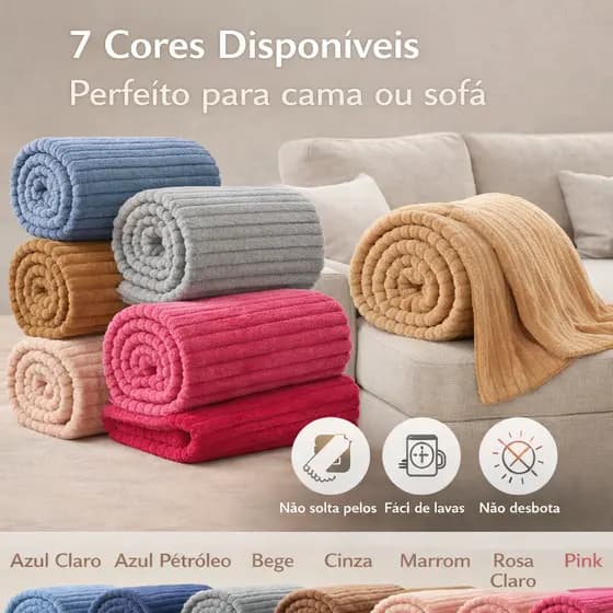 Manta Cobertor Casal Microfibra Canelada Antialérgica Coberta Macia Riscada Quentinha 1,80x2,00Mt
