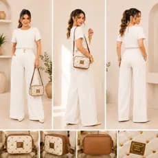 Conjunto feminino Linho Premium calça pantalona e Blusa | conjunto de 2 pcs envio imediato