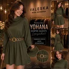 Vestido Feminino Manga Longa Gola Alta MODA INVERNO 2026 Poncho envio imediato G;GG;G1;G2 PLUS SIZE