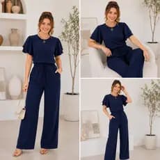 Conjunto Feminino Social Elegante Blusa Manga Babado + Pantalona Cintura Alta Luxo Moda Feminina2026