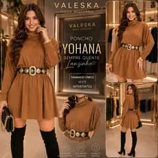 Vestido Curto Feminino Lanzinha Gola Alta Manga Longa Quentinho Moda Inverno Premium PONCHO QUENTE