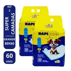 KIT 2 Tapetes Higiênicos 80x60  60 unidades Napi Pads para Cães e Gatos Pets Grande - Envio Imediato