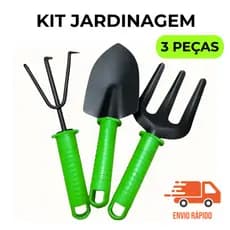 Kit Jardinagem Completo Ferro 3 Peças Ferramentas Resistentes para Plantas Flores Hortas