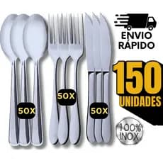 Jogo Talheres 150 Utensílios  em Inox  50 Garfo 50 Faca 50 Colher Faqueiro Casa Cozinha Buffet Talher