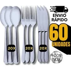 Jogo Talheres 60 Peças em Inox 20 Garfo 20 Faca 20 Colher Faqueiro Casa Cozinha Buffet Unidades
