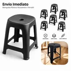 Kit Banquetas pretas de plástico para cozinha e bar bem reforçado Resistente