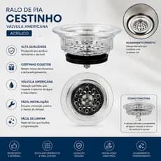 Ralo de Pia Cestinho Acrílico Válvula Americana Cozinha - kits