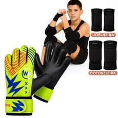 Kit Luva Goleiro Joelheira e Cotoveleira Classica Infantil Juvenil ENVIO RAPIDO