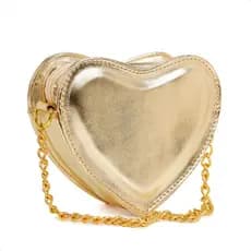 Bolsa Metalizada De Coraçao Feminina Transversal De Corrente De Lado E Ombro De Luxo Pequena Mini Bag
