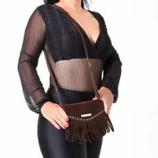Bolsa feminina com franja em camurça lançamento,com alça fixa com regulagem