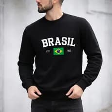 Blusa de Frio Moletom Masculino Gola Careca Brasil Casual Basico Flanelado Sueteres