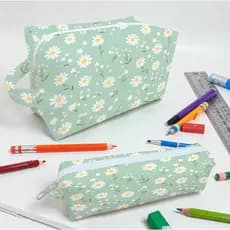 Necessaire Estojo Porta lapis Maquiagem Floral Verde Margarida Case Personalizada Com Alça Multiuso Organizador Viagem