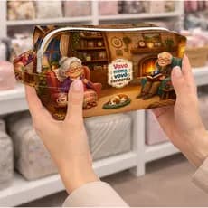 Necessaire Dia dos Avós com Estampa Aconchegante de Vovó e Vovô na Lareira Porta Objetos Presente Especial