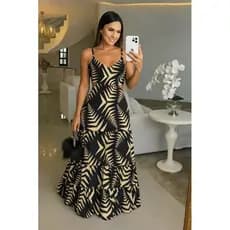Vestido Longo Maria Duna com Forro e Zíper nas Costas