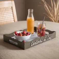 Bandeja Cantinho Do Café Mdf 30x20 Decoração Para Aparador e Mesa Servir Café Chá Com Alça