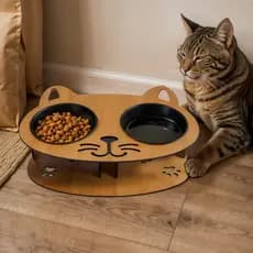 Comedouro Bebedouro Pet Gatos Personalizado MDF 4mm Reforçado Com Potes Água e Comida