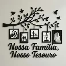 Quadro de Fotos Decoração Sala Porta Retrato MDF Árvore com Moldura Família