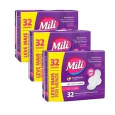 Kit 3 unidades Absorvente Mili Dia e Noite Suave 32 Unidades com Abas