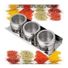 Porta Temperos e Condimentos 3 Pecas com Suporte de Inox com Imã para repor na Geladeira