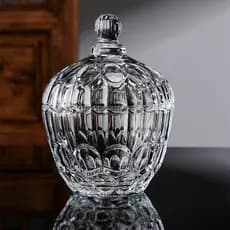 Bomboniere de Vidro Luxo 800ml com Tampa Cristalizada Potiche Baleiro Decorativo Elegante Porta Doces Premium