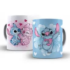 Caneca Personalizada Stitch e Angel, Lilo e Stitch Azul Caneca 325 ml