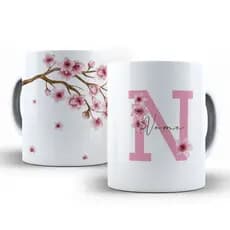 Caneca Porcelana Personalizada Flor De Cerejeira Sakura Com Nome 325ml