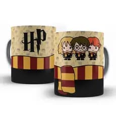 Caneca Porcelana Harry Potter Hermione Rony 325ml Cilíndrica