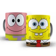 Caneca Porcelana Bob Esponja Calça Quadrada Patrick Xícara Bob Esponja 325 ml