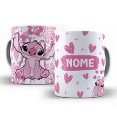 Caneca Porcelana Personalizada Angel Com Nome Xícara Stitch Rosa 325 ml
