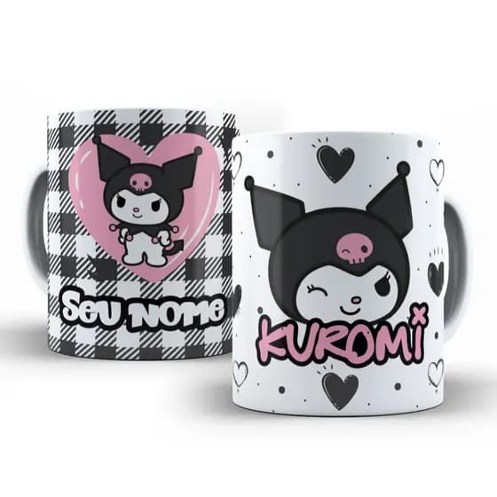 Caneca Personalizada Porcelana Kuromi Com Nome 325ml