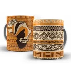 Caneca Porcelana Continente África Estampa Africana 325ml