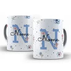 Caneca Flores Personalizada Xícara Flores Azuis Feminina Com Nome 325ml