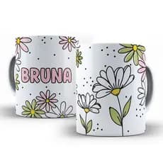 Caneca Personalizada Flores Rosa e Verde Feminina Com Nome 325 ml