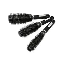Kit de 3 Escovas Térmicas Vazadas Alumínio Preto Pra Escovação e Modelagem de Fios
