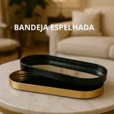 BANDEJA ORGANICA ESPELHADA DECORATIVA MULTIUSO BANHEIRO LAVABO SALA PRETO DOURADO