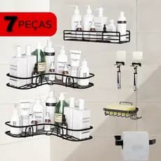 Kit 7 Prateleira Acessórios Para Banheiro E Cozinha Multiuso com Adesivo Suporte Banheiro Decoração