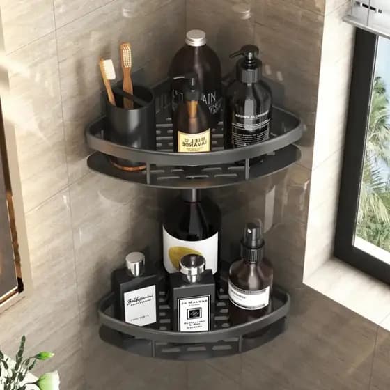 Kit 1/ 2 Suportes Porta Shampoo Organizador De Metal Para Banheiro Cozinha Prateleira Com Adesivos