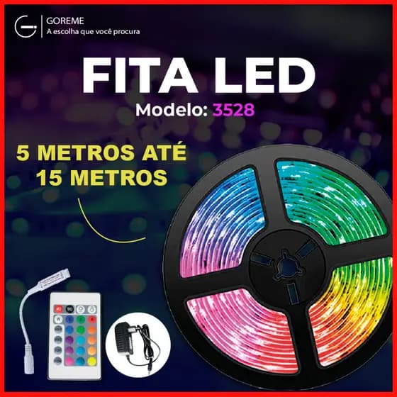 Fita LED 3528 SUPER LED ULTRA RGB 5M até 15M 12V 300 LEDS | 16 CORES IP20 Pronta Entrega Com e Sem Fonte