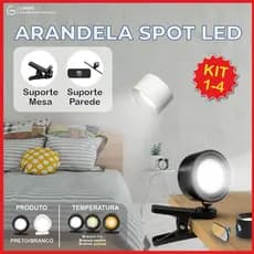Luminária Spot Led 8W Arandela Cabeceira Luz de Parede 3 Tons de Luz Recarregável USB