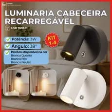 Arandela Spot Luminária Cabeceira Recarregável Led Redonda 3W com 3 Tons de Luz Bivolt