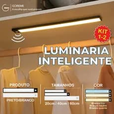 Smart Luminária Inteligente Ultra LED com sensor de movimento sem fio e Recarregável USB fino barra 20/40/60cm